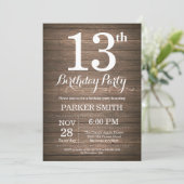 Rustic 13th Birthday Invitation Kaart (Staand voorkant)