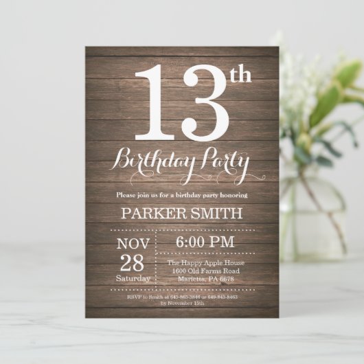 Rustic 13th Birthday Invitation Kaart (Staand voorkant)