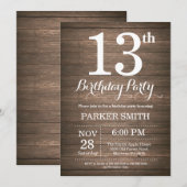 Rustic 13th Birthday Invitation Kaart (Voorkant / Achterkant)