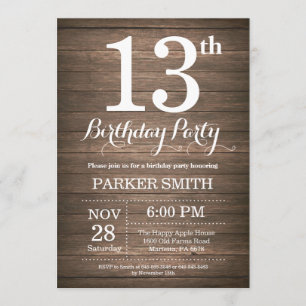Rustic 13th Birthday Invitation Kaart