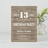 Rustic 13th Birthday Invitation Kaart (Staand voorkant)