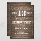 Rustic 13th Birthday Invitation Retro Kaart (Voorkant / Achterkant)