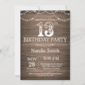 Rustic 13th Birthday Invitation String Lights Kaart (Voorkant)