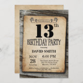 Rustic 13th Birthday Invitation  Wood Kaart (Voorkant / Achterkant)