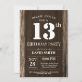 Rustic 13th Birthday Invitation Wood Kaart (Voorkant)