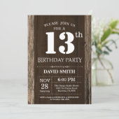 Rustic 13th Birthday Invitation Wood Kaart (Staand voorkant)