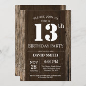 Rustic 13th Birthday Invitation Wood Kaart (Voorkant / Achterkant)