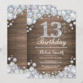 Rustic 13th Birthday Silver Diamond Kaart (Voorkant / Achterkant)