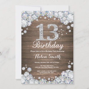 Rustic 13th Birthday Silver Diamond Kaart