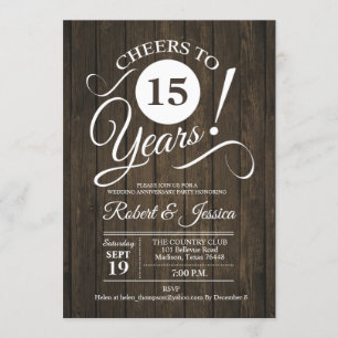 Rustic 15e huwelijksjubileum met houtpatroon kaart