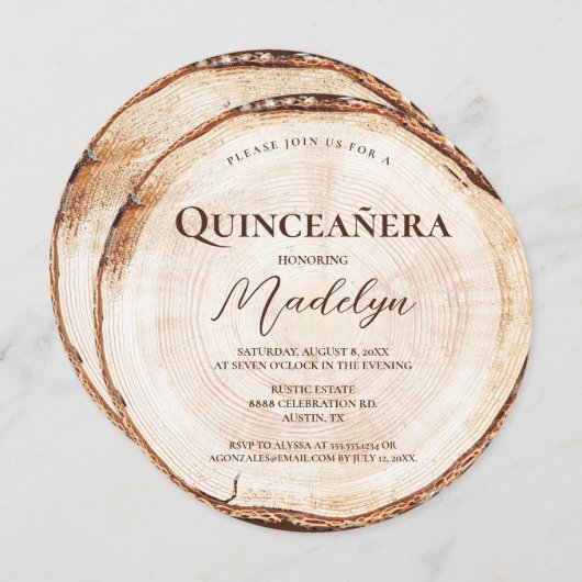 Rustic 15e verjaardag Quinceanera Wood Grain Kaart (Voorkant / Achterkant)