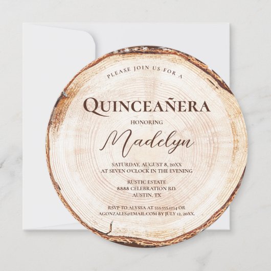 Rustic 15e verjaardag Quinceanera Wood Grain Kaart (Voorkant)