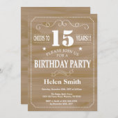 Rustic 15e verjaardagsuitnodiging kaart (Voorkant / Achterkant)