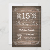 Rustic 15th Birthday Invitation Floral Kaart (Voorkant)