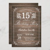 Rustic 15th Birthday Invitation Floral Kaart (Voorkant / Achterkant)