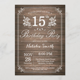Rustic 15th Birthday Invitation Floral Kaart