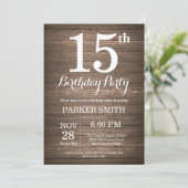 Rustic 15th Birthday Invitation Kaart (Staand voorkant)
