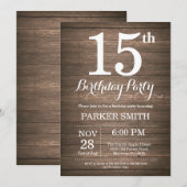 Rustic 15th Birthday Invitation Kaart (Voorkant / Achterkant)