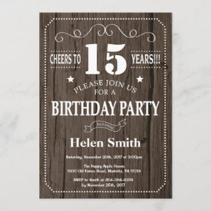 Rustic 15th Birthday Invitation Kaart