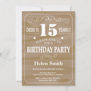 Rustic 15th Birthday Invitation Kaart