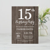 Rustic 15th Birthday Invitation Kaart (Staand voorkant)