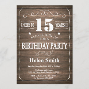 Rustic 15th Birthday Invitation Kaart