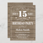 Rustic 15th Birthday Invitation Kaart (Voorkant / Achterkant)