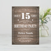 Rustic 15th Birthday Invitation Retro Kaart (Staand voorkant)