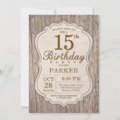 Rustic 15th Birthday Invitation Wood Kaart (Voorkant)