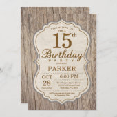 Rustic 15th Birthday Invitation Wood Kaart (Voorkant / Achterkant)