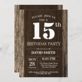 Rustic 15th Birthday Invitation Wood Kaart (Voorkant / Achterkant)