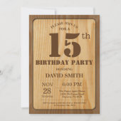 Rustic 15th Birthday Invitation  Wood Kaart (Voorkant)