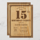 Rustic 15th Birthday Invitation  Wood Kaart (Voorkant / Achterkant)