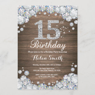 Rustic 15th Birthday Silver Diamond Kaart