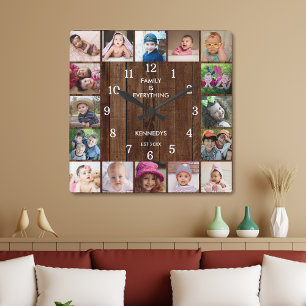 Rustic 16 Foto Collage Family Quote Pallet Wood  Vierkante Klok