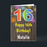 Rustic 16th Birthday Colorful Rainbow Fireworks Kaart<br><div class="desc">Rustic 16th Birthday Colorful Rainbow Fireworks Card met persoonlijke naam. Voor verdere aanpassing,  te klikken gelieve de knoop "van de Aanpassing het"en ons ontwerphulpmiddel te gebruiken om deze sjabloon te wijzigen.</div>