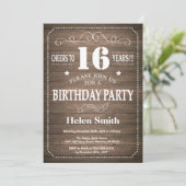 Rustic 16th Birthday Invitation Kaart (Staand voorkant)