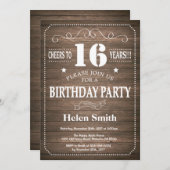 Rustic 16th Birthday Invitation Kaart (Voorkant / Achterkant)