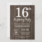 Rustic 16th Birthday Invitation Kaart (Voorkant)