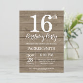 Rustic 16th Birthday Invitation Kaart (Staand voorkant)