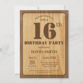 Rustic 16th Birthday Invitation  Wood Kaart (Voorkant)