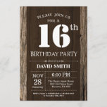 Rustic 16th Birthday Invitation  Wood Kaart<br><div class="desc">Rustic 16th Birthday Invitation with Rustic Wood Background. Retroland. Volwassen verjaardag. Mannelijke Mannen of vrouwen: Birthday. Kinder jongen of meisje Lady Teen Teenage Bday Invite. 13e 15e 16e 18e 21e 30e 40e 50e 60e 70e 80e 90e 100e. Elke leeftijd. Voor verdere aanpassing, te klikken gelieve de knoop "van de Aanpassing...</div>