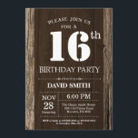 Rustic 16th Birthday Invitation  Wood Kaart<br><div class="desc">Rustic 16th Birthday Invitation with Rustic Wood Background. Retroland. Volwassen verjaardag. Mannelijke Mannen of vrouwen: Birthday. Kinder jongen of meisje Lady Teen Teenage Bday Invite. 13e 15e 16e 18e 21e 30e 40e 50e 60e 70e 80e 90e 100e. Elke leeftijd. Voor verdere aanpassing, te klikken gelieve de knoop "van de Aanpassing...</div>