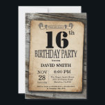 Rustic 16th Birthday Invitation  Wood Kaart<br><div class="desc">Rustic 16th Birthday Invitation with Rustic Wood Background. Retroland. Volwassen verjaardag. Mannelijke Mannen of vrouwen: Birthday. Kinder jongen of meisje Lady Teen Teenage Bday Invite. 13e 15e 16e 18e 21e 30e 40e 50e 60e 70e 80e 90e 100e. Elke leeftijd. Voor verdere aanpassing, te klikken gelieve de knoop "van de Aanpassing...</div>