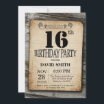 Rustic 16th Birthday Invitation  Wood Kaart<br><div class="desc">Rustic 16th Birthday Invitation with Rustic Wood Background. Retroland. Volwassen verjaardag. Mannelijke Mannen of vrouwen: Birthday. Kinder jongen of meisje Lady Teen Teenage Bday Invite. 13e 15e 16e 18e 21e 30e 40e 50e 60e 70e 80e 90e 100e. Elke leeftijd. Voor verdere aanpassing, te klikken gelieve de knoop "van de Aanpassing...</div>