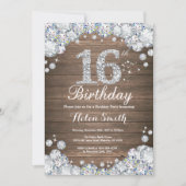 Rustic 16th Birthday Silver Diamond Kaart (Voorkant)