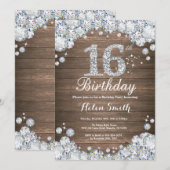 Rustic 16th Birthday Silver Diamond Kaart (Voorkant / Achterkant)