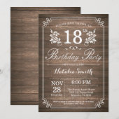 Rustic 18th Birthday Invitation Floral Kaart (Voorkant / Achterkant)