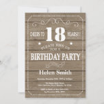 Rustic 18th Birthday Invitation Kaart<br><div class="desc">Rustic 18th Birthday Invitation. Witte Typografie. Rustic Wood Background Volwassen verjaardag. Mannelijke Mannen of vrouwen: Birthday. Kinder jongen of meisje Lady Teen Teenage Bday Invite. 13e 15e 16e 18e 21e 30e 40e 50e 60e 70e 80e 90e 100e. Elke leeftijd. Voor verdere aanpassing, te klikken gelieve de knoop "van de Aanpassing...</div>