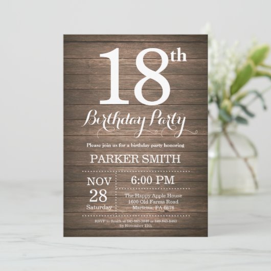 Rustic 18th Birthday Invitation Kaart (Staand voorkant)